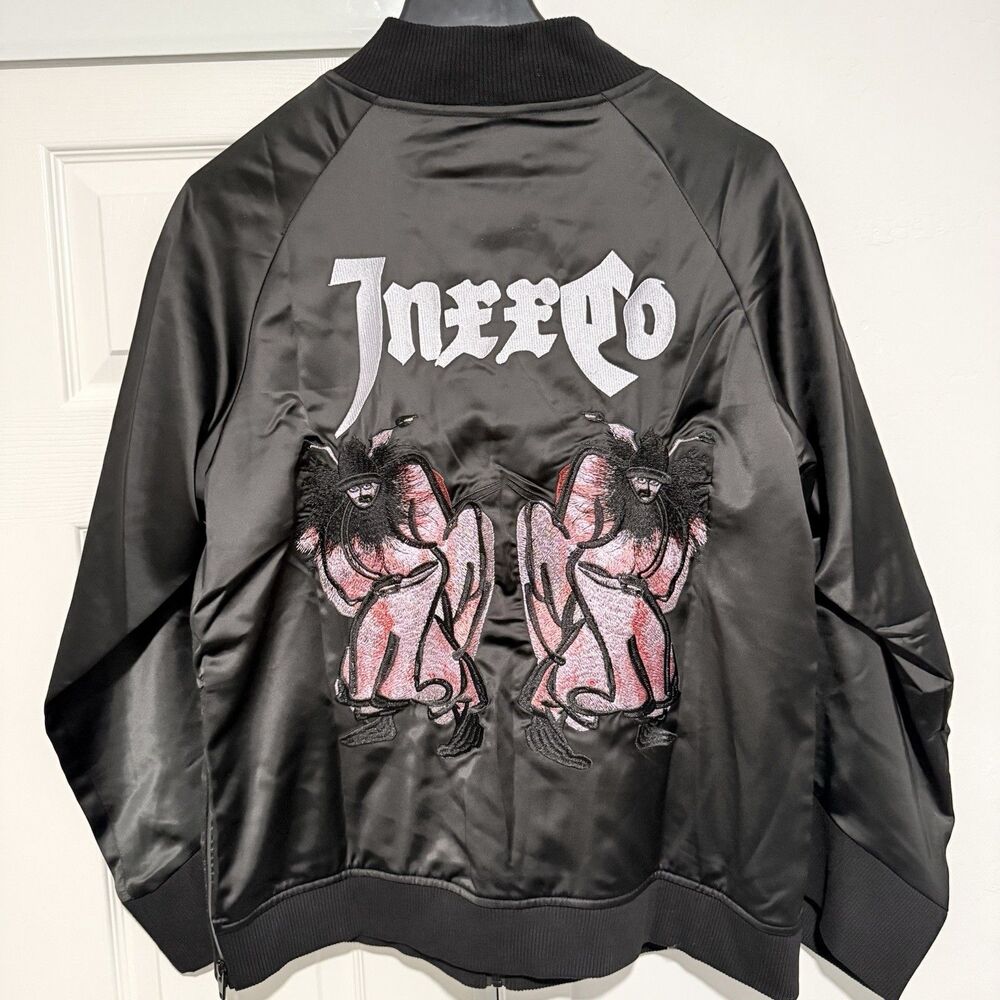Master x INXX Collection Black Satin Japanese Sukajan Jacket, Embroidered S NWT